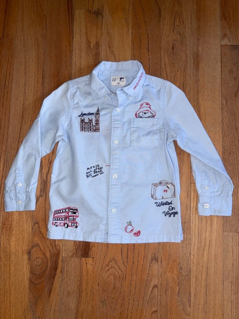 Baby Gap x Paddington Blue Embroidered London Oxford Shirt 5Y